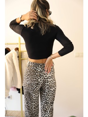 Derya Butik Wide Leg Leopar Jean