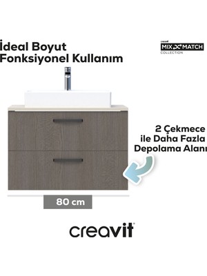 Creavit D10 Next Lavabo Dolabı Iki Çekmeceli 80 cm Melamin Kapak