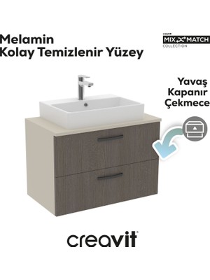 Creavit D10 Next Lavabo Dolabı Iki Çekmeceli 80 cm Melamin Kapak