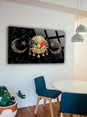 Taulart Gold Detay Osmanlı Tuğrası 4mm Kırılmaz Temperli Yüksek Çözünürlüklü Cam Tablo