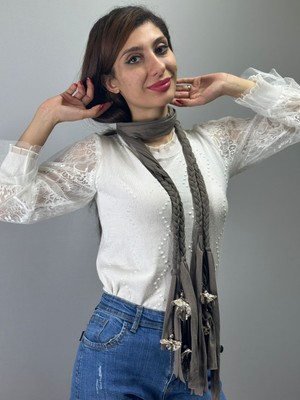 Gönülden Tasarım Zincirli Çiçekli Kadın Fular Şal Boy 200 cm