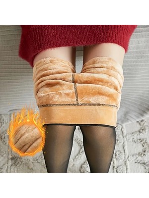 Mistirik Ravena Model Içlik Peluş Çorap Içi  Esnek Kışlık Termal Ten Görünümlü Fake Siyah Renk