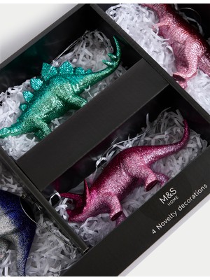 4'lü Simli Dinozor Yılbaşı Süs Seti