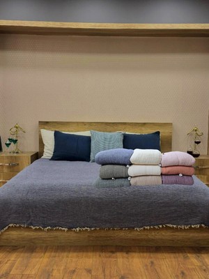 Kaf Kumaş Denim Mavi 7 Katlı Çift Taraflı Dolgulu Çift Kişilik Müslin Battaniye  Pamuk 230 x 240  cm