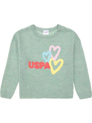 U.S. Polo Assn. Kız Çocuk Su Yeşili Bisiklet Yaka Kazak 50293066-VR048