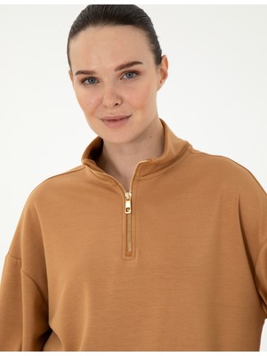 Pierre Cardin Kadın Camel Regular Fit Modal Kumaş Sweatshirt 50308116-VR015