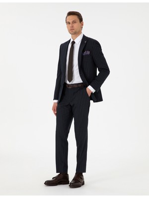 Pierre Cardin Erkek Lacivert Ex. Slim Fit Çizgili Takım Elbise 50306678-VR033