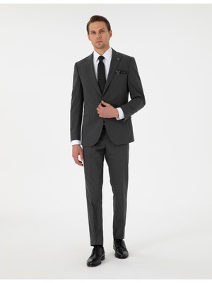 Pierre Cardin Erkek Antrasit Ex. Slim Fit Çizgili Takım Elbise 50306730-VR006