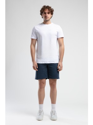 Malcolm Lacivert Örme Şort Nakışlı Standard Fit Erkek Örme Şort