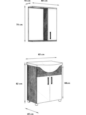 Nirengi Ağaçkurdu Mdf 65LIK Banyo Alt - Üst Dolabı ve Hilton Lavabo