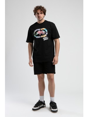 Malcolm Siyah Örme Şort Nakışlı Standard Fit Erkek Örme Şort