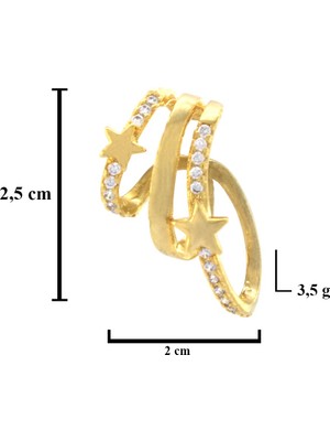 Ferizz Altın Kaplama Zirkon Taşlı Yıldız Detaylı Çelik Ear Cuff Küpe UNK-686