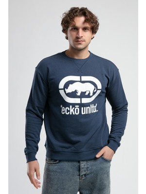 Lıberty Lacivert Bisiklet Yaka Baskılı Loose Fit Erkek Sweatshirt