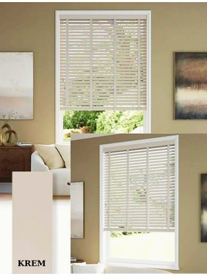 Wooden Blinds %100 Doğal Ahşap Jaluzi 50MM Alüminyum Kasalı Yüksek Kaliteli- Krem Kurdelalı