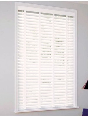 Wooden Blinds %100 Doğal Ahşap Jaluzi 50MM Alüminyum Kasalı Yüksek Kaliteli- Krem Kurdelalı