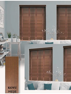 Wooden Blinds  Doğal Ahşap Jaluzi 50MM Alüminyum Kasalı Yüksek Kaliteli - Koyu Meşe