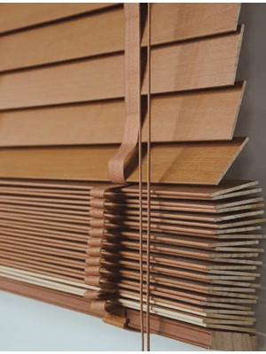 Wooden Blinds  Doğal Ahşap Jaluzi 50MM Alüminyum Kasalı Yüksek Kaliteli - Koyu Meşe