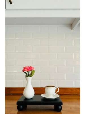 Justwood Risus Siyah Top Ayaklı 17x25 Cm Ahşap  Dikdörtgen Pasta Sunum Servis Tabağı