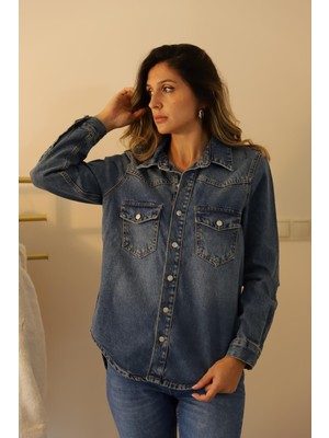 Derya Butik Oversize Blue Gömlek