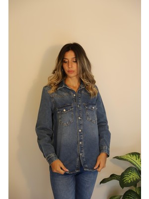 Derya Butik Oversize Blue Gömlek