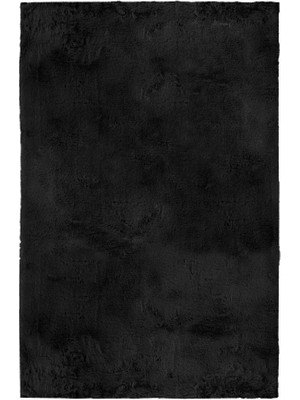Luka Tavşan Post Siyah Yumuşak Tüylü Kaymaz Tabanlı Ekstra Yumuşak Dokulu Halı