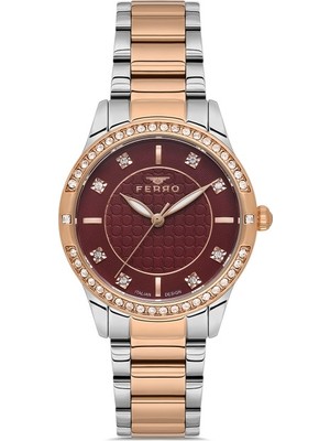 Ferro Quartz Çelik Rose/gri Kırmızı Kadran 32 mm Kadın Kol Saati