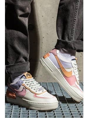 Nike Air Force 1 Shadow Phantom Yürüyüş Ayakkabısı Beyaz Pembe Swoosh