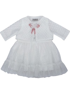 Kız Bebek Beyaz Bolerolu Tüllü Fırfırlı Elbise - 1013980