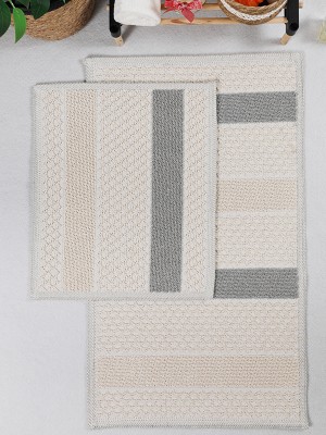 My Evilla Naturel Pamuklu Kilim Yıkanabilir Banyo Paspası Seti 2'li Klozet Takımı 60 x 100-50 x 60 cm  7021 Bej