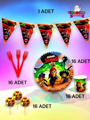 16 Kişilik Brawlstars Temalı Eko Set - Doğum Günü Parti ve Eğlenceli Etkinlikler
