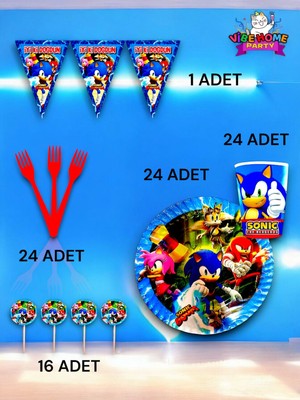 VibeHome 24 Kişilik Sonic Temalı Eko Set - Doğum Günü Parti ve Eğlenceli Etkinlikler