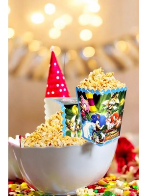 VibeHome 8 Adet Sonic Temalı Mısır Kutusu - Doğum Günü Parti ve Eğlenceli Etkinlikler Için