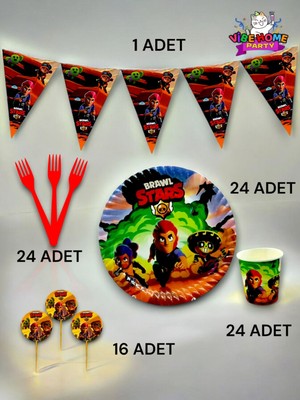 24 Kişilik Brawlstars Temalı Eko Set - Doğum Günü Parti ve Eğlenceli Etkinlikler