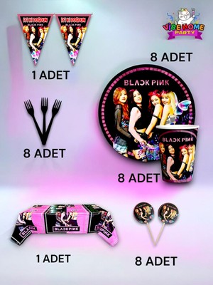 VibeHome 8 Kişilik Black Pink Temalı Premium Set - Doğum Günü Parti ve Eğlenceli Etkinlikler