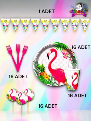 VibeHome 16 Kişilik Flamingo Temalı Eko Set - Doğum Günü Parti ve Eğlenceli Etkinlikler