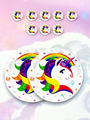 VibeHome Unicorn Temalı 8 Adet Parti Tabağı - Doğum Günü ve Özel Etkinlikler Için Eğlenceli Süslemeler