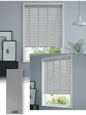 Wooden Blinds %100 Doğal Ahşap Jaluzi 50MM Alüminyum Kasalı Yüksek Kaliteli - Gri