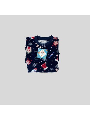 Kiddle Style Yılbaşı Temalı Unisex Lacivert Bebek Pijama Takımı