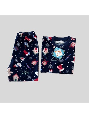 Kiddle Style Yılbaşı Temalı Unisex Lacivert Bebek Pijama Takımı