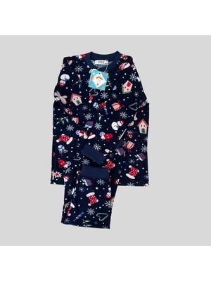 Kiddle Style Yılbaşı Temalı Unisex Lacivert Bebek Pijama Takımı