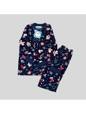 Kiddle Style Yılbaşı Temalı Unisex Lacivert Bebek Pijama Takımı