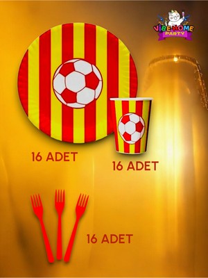 VibeHome 16 Kişilik Kırmızı Sarı Aslan Taraftar Süper Eko Seti - Doğum Günü Parti ve Eğlenceli Etkinlikler