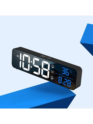 Monozone Hd LED Ekranlı Aynalı Elektronik Saat Dekoratif Aksesuar Büyük Ekran Sıcaklık Tarih Dijital Masa Saati Yatak Odası Ev Ofis Hediye