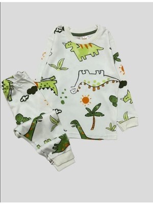 Elmas Kids Erkek Çocuk Dinazor Desenli Uzun Kollu Pijama Takımı