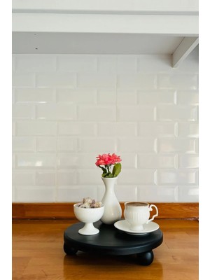 Justwood Risus Siyah Top Ayaklı 25 Cm Ahşap Yuvarlak Pasta Sunum Servis Tabağı