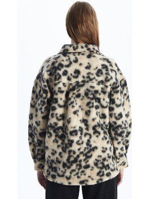 Leopar Desenli Oversize Kadın Pelüş Gömlek CEKET-W4KI16Z8-LSR-8684680343781