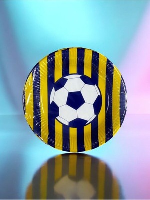 VibeHome Sarı Lacivert Renklerde Takım Temalı Tabak - Doğum Günü Parti ve Eğlenceli Etkinlikler Için