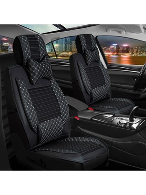 AG Store Ford Puma Uyumlu Yarı Deri Oto Koltuk Kılıfı Ön/Arka Set Prime Model Siyah-Beyaz