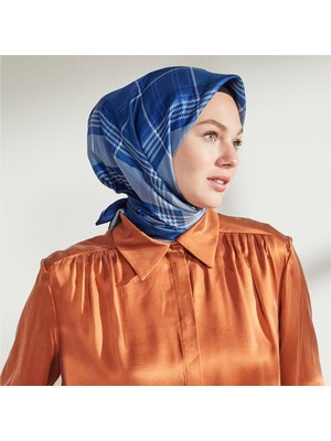 Ipekevi Twill Ipek Eşarp - London Ekose Desenli - Lacivert