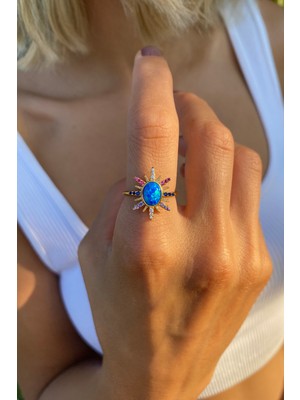 Bonnjerra Jewellery Tasarım Altın Kaplama Opal ve Zirkon Taşlı Yıldız Yüzük